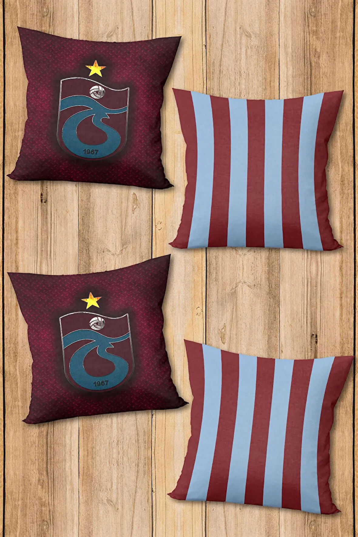 Çift Taraf Baskılı Parlak Kadife Kumaş  Modern Desen 4 adet Kırlent Kılıf Seti