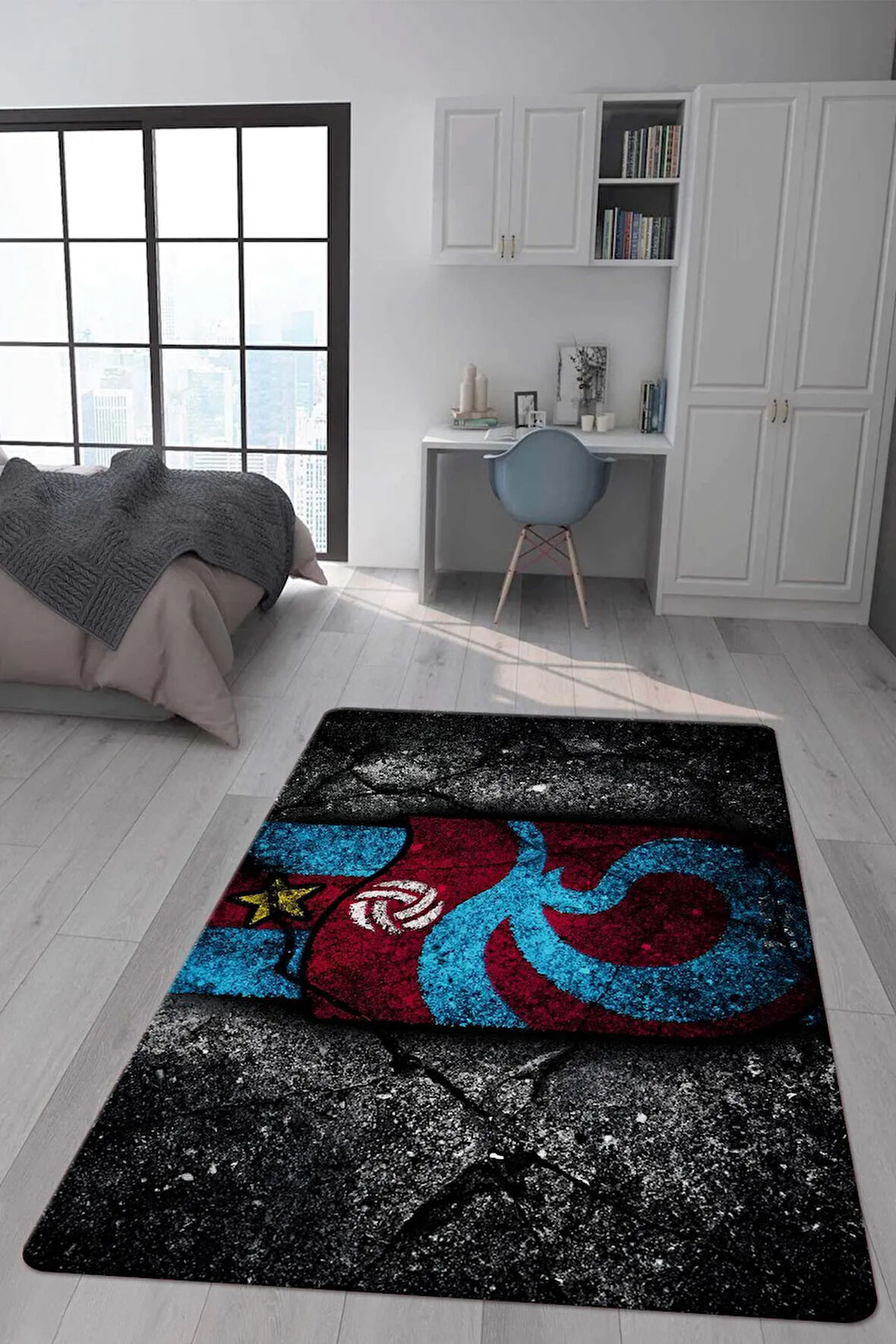 Kaymaz Taban Makinada Yıkanabilir Dijital Baskı Modern Desenli Genç Odası ve Çocuk Odası Halısı Dot Taban Halı
