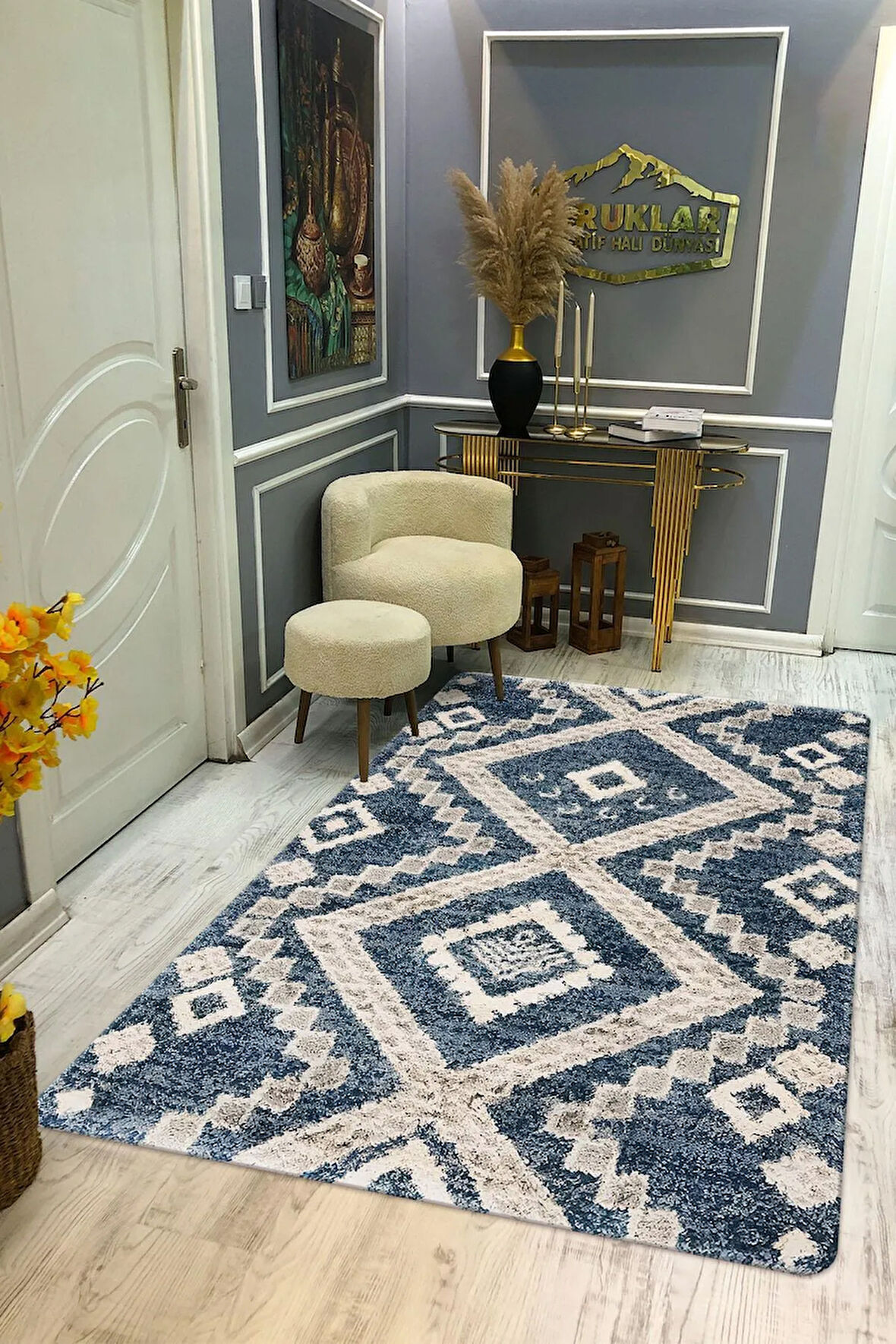 Kaymaz Taban Yıkanabilir Dijital Baskı Dekoratif Modern Desenli Dora Serisi Dot Taban Halı DR28