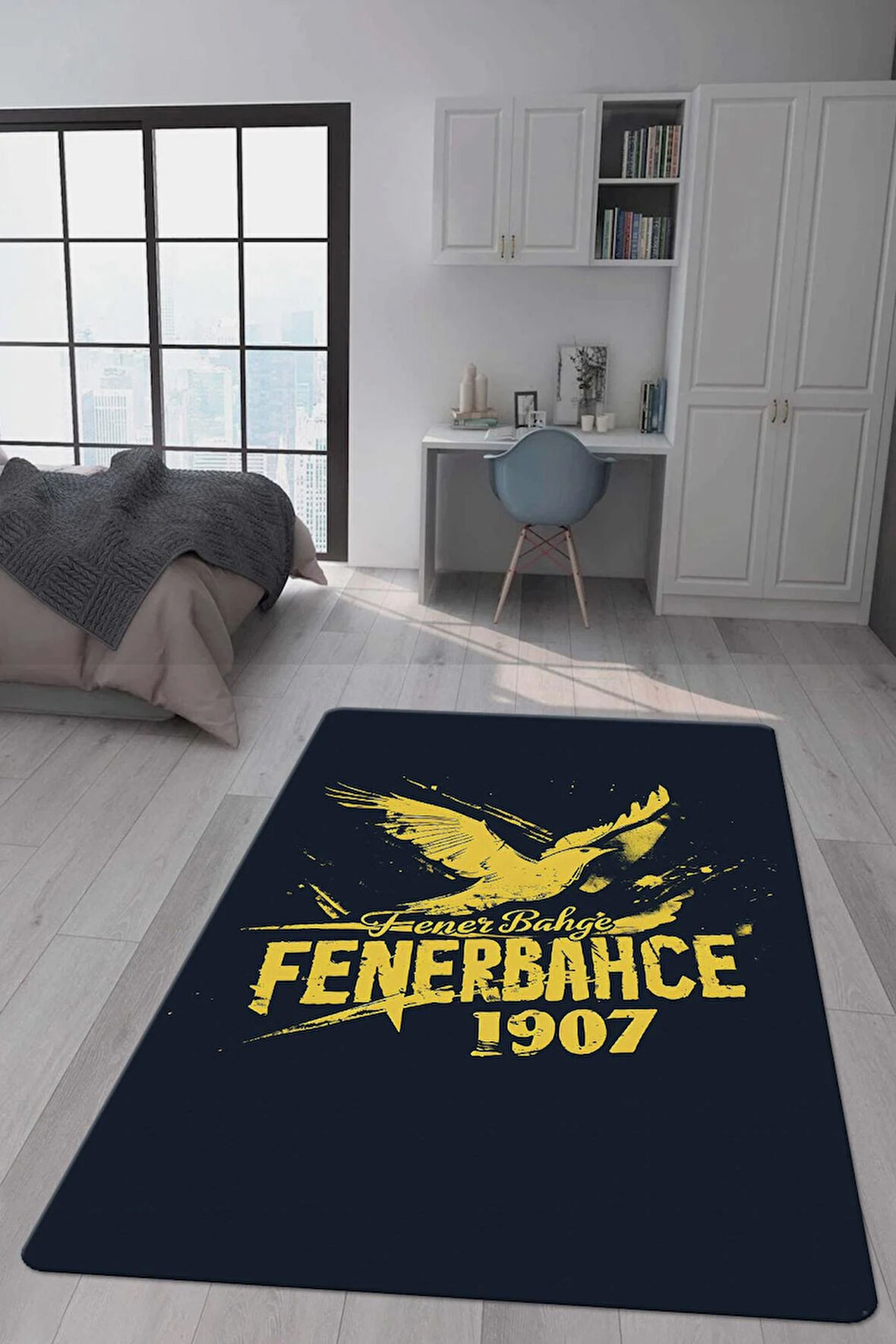 Kaymaz Taban Makinada Yıkanabilir Dijital Baskı Modern Desenli Genç Odası ve Çocuk Odası Halısı Dot Taban Halı