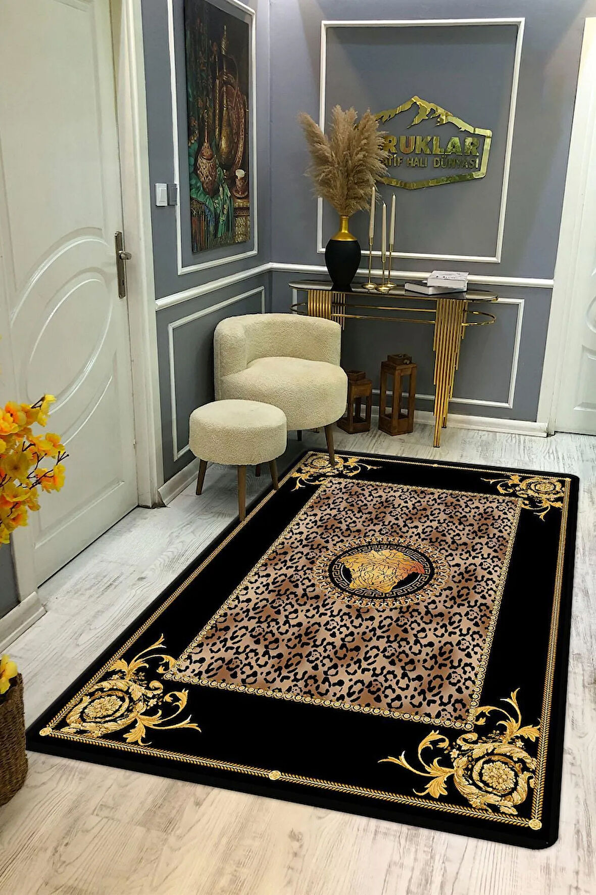 Kaymaz Taban Yıkanabilir Dijital Baskı Dekoratif Modern Desenli Lux Serisi Dot Taban Halı L12