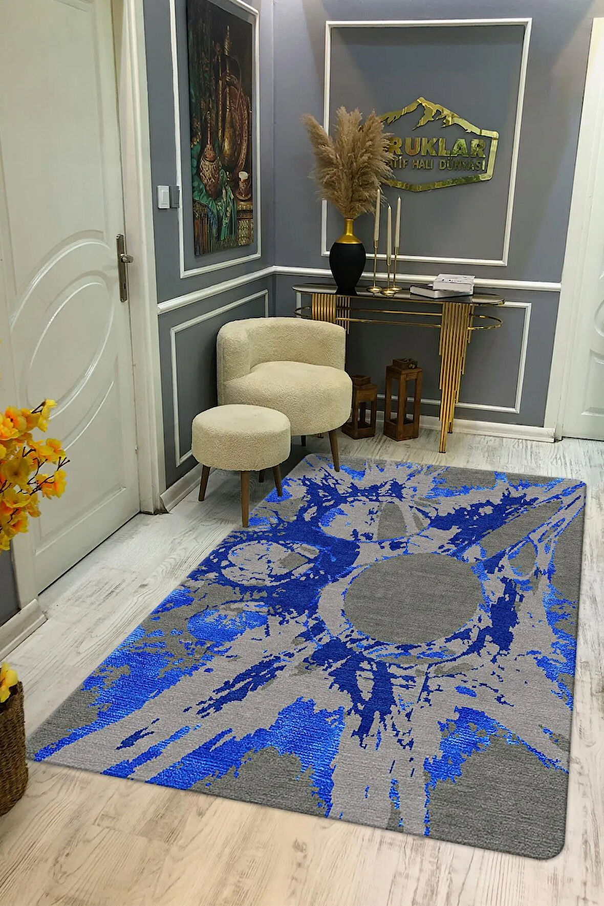 Kaymaz Taban Yıkanabilir Dijital Baskı Dekoratif Modern Desenli NesV2 Serisi Dot Taban Halı N2S02