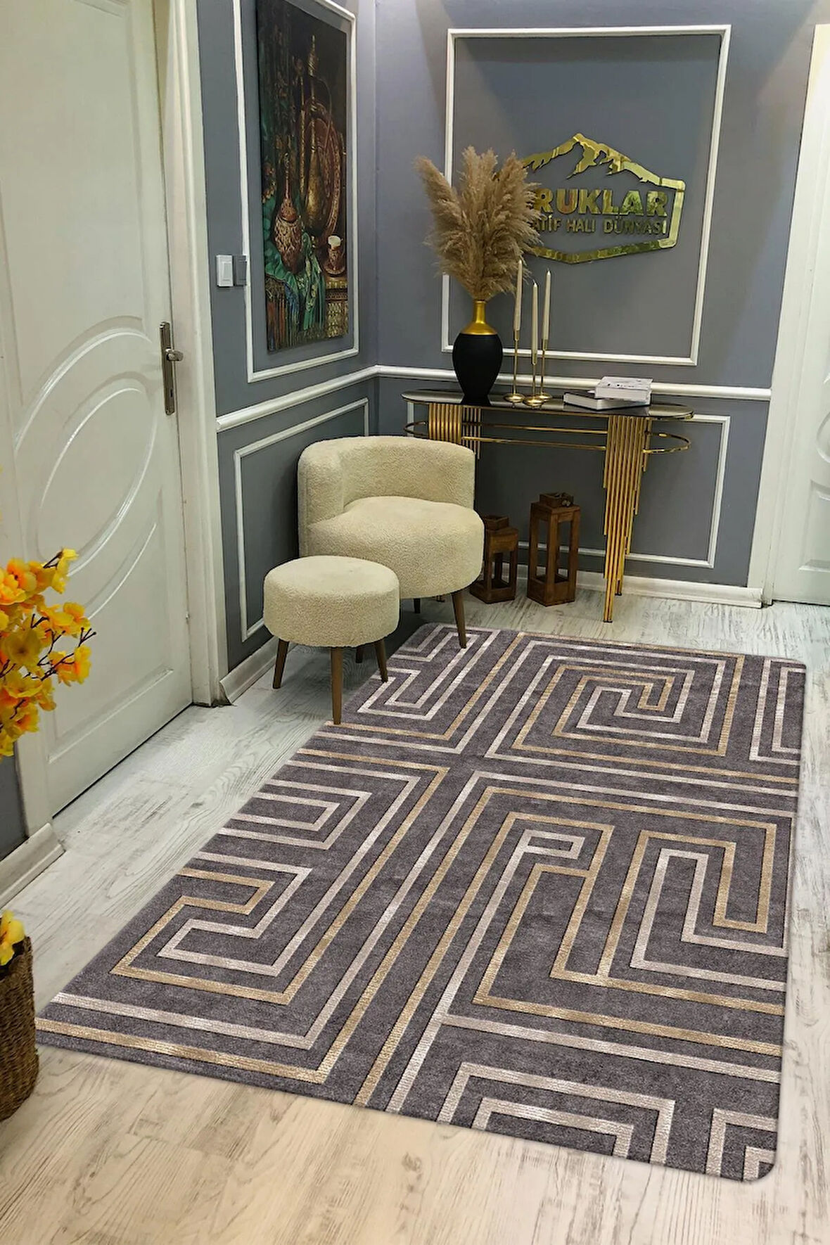 Kaymaz Taban Yıkanabilir Dijital Baskı Dekoratif Modern Desenli NesV2 Serisi Dot Taban Halı N2S05