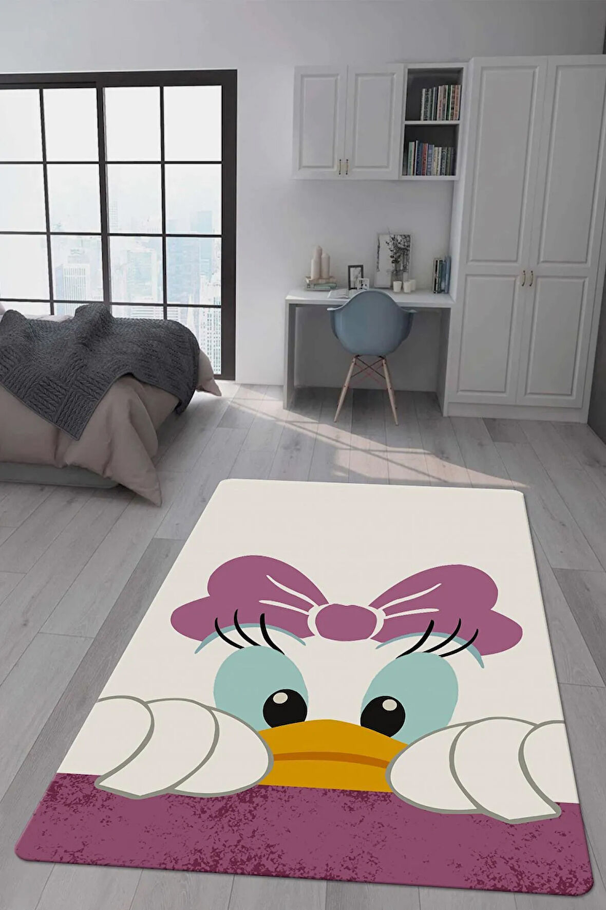 Kaymaz Taban Makinede Yıkanabilir Dijital Baskı Duffy Desenli Çocuk Odası Halısı Dot Taban Halı