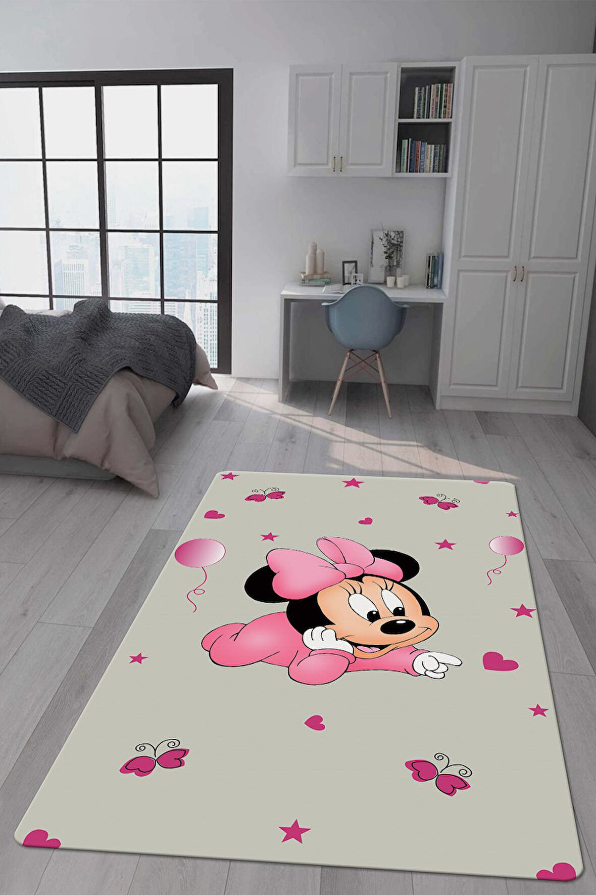 Kaymaz Taban Makinede Yıkanabilir Dijital Baskı Mickey Desenli Çocuk Odası Halısı Dot Taban Halı