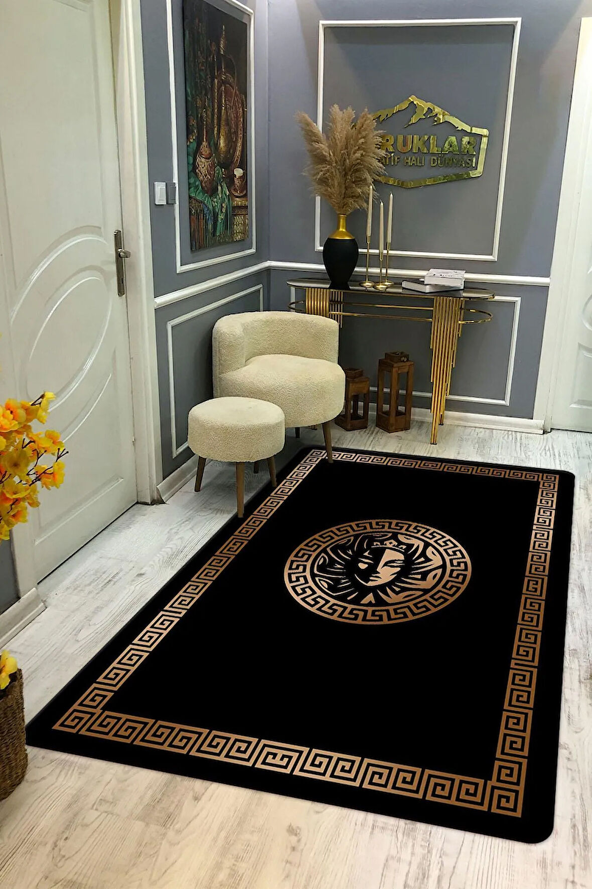 Kaymaz Taban Yıkanabilir Dijital Baskı Dekoratif Modern Desenli Apollo Serisi Dot Taban Halı AP12