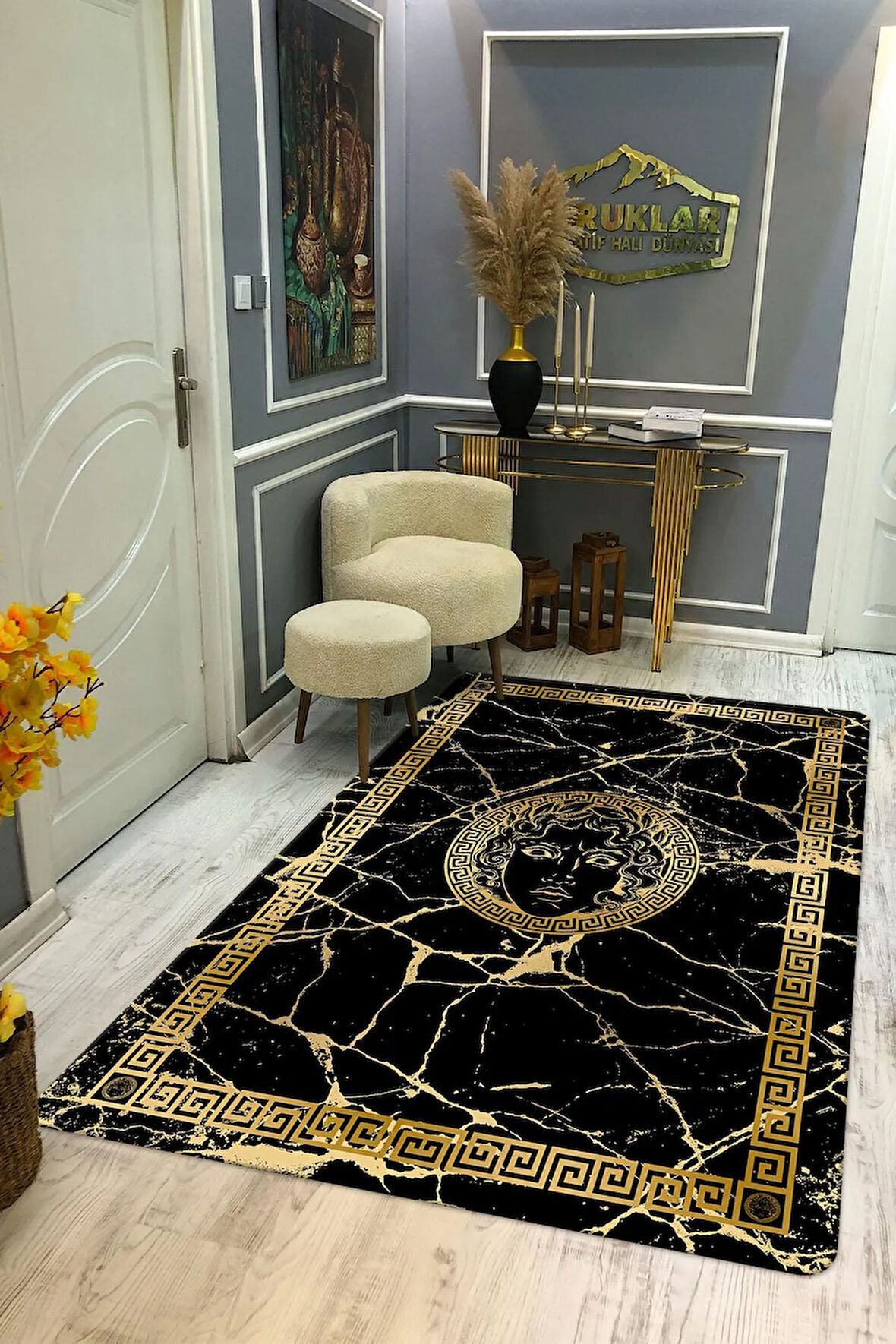 Kaymaz Taban Yıkanabilir Dijital Baskı Dekoratif Modern Desenli Apollo Serisi Dot Taban Halı AP14