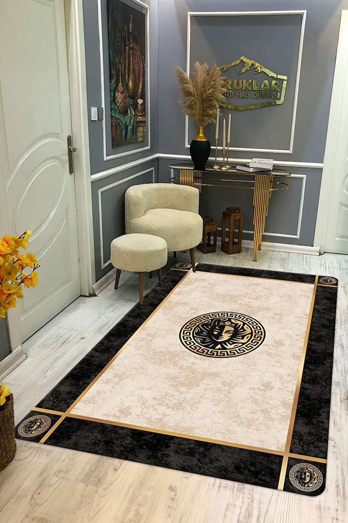 Kaymaz Taban Yıkanabilir Dijital Baskı Dekoratif Modern Desenli Apollo Serisi Dot Taban Halı AP17