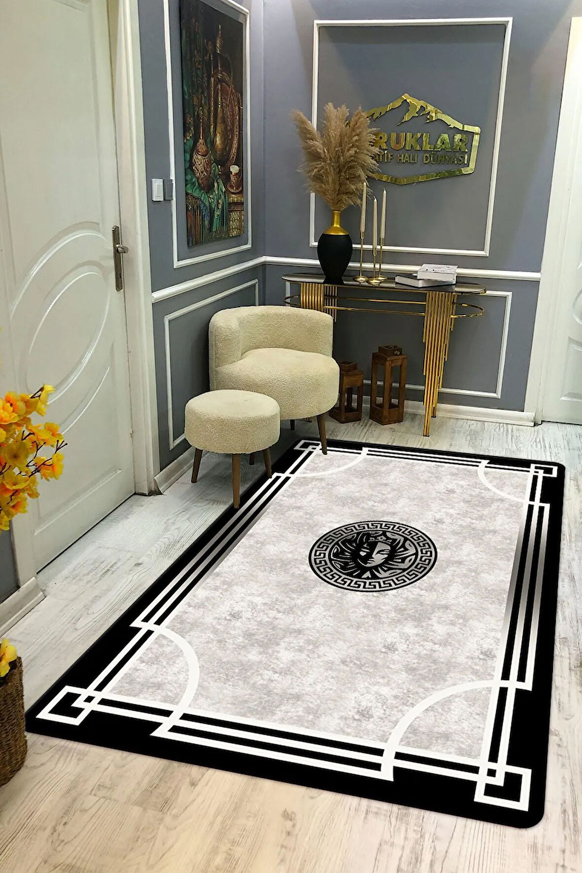 Kaymaz Taban Yıkanabilir Dijital Baskı Dekoratif Modern Desenli Apollo Serisi Dot Taban Halı AP18