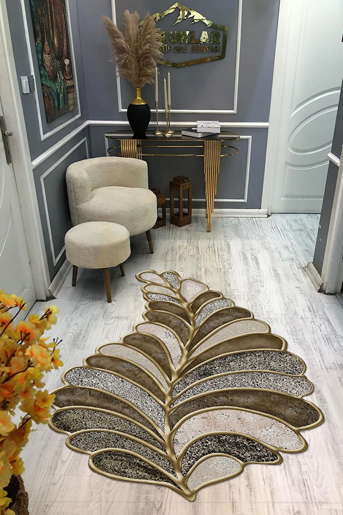 Kaymaz Taban Yıkanabilir Dijital Baskı Dekoratif Modern Desenli Elegance Serisi Lazer Kesim Dot Taban Halı ELG25