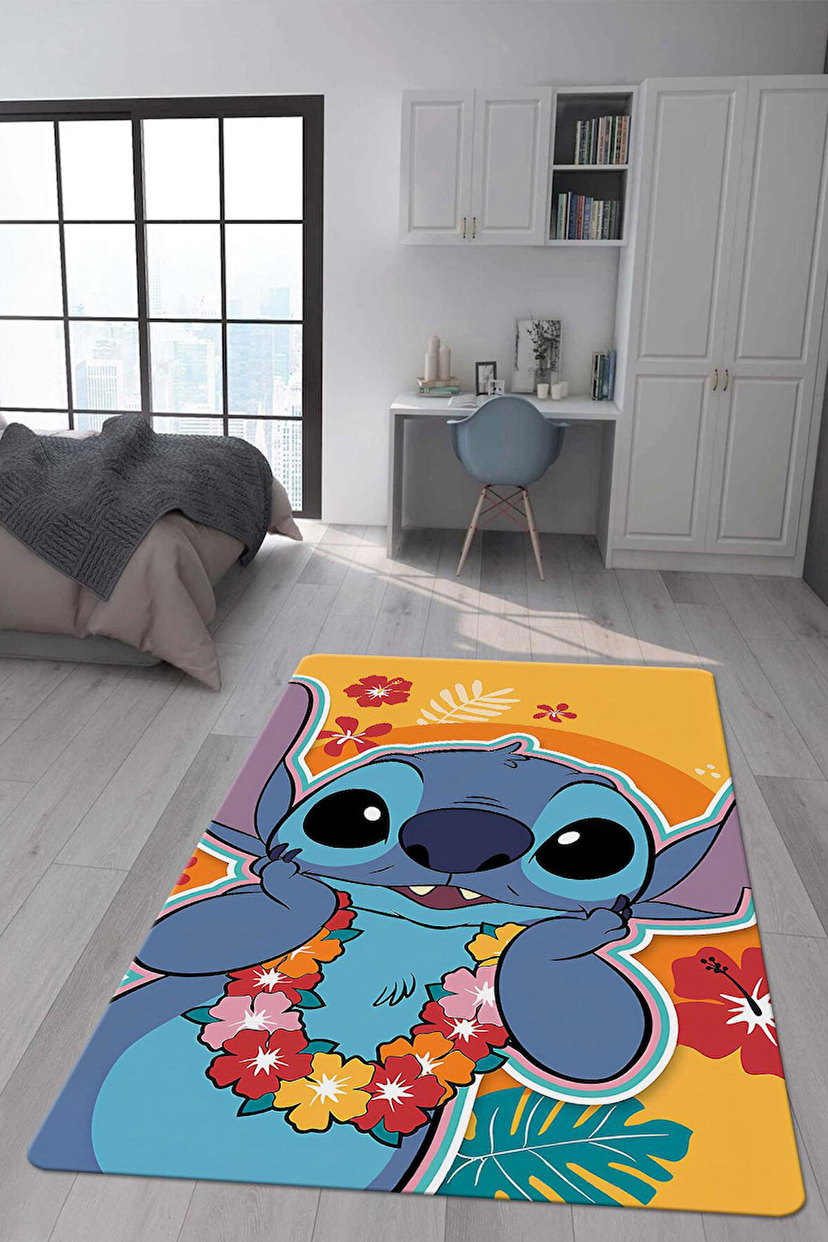 Kaymaz Taban Makinede Yıkanabilir Dijital Baskı Stitch Desenli Çocuk Odası Halısı Dot Taban Halı 0006