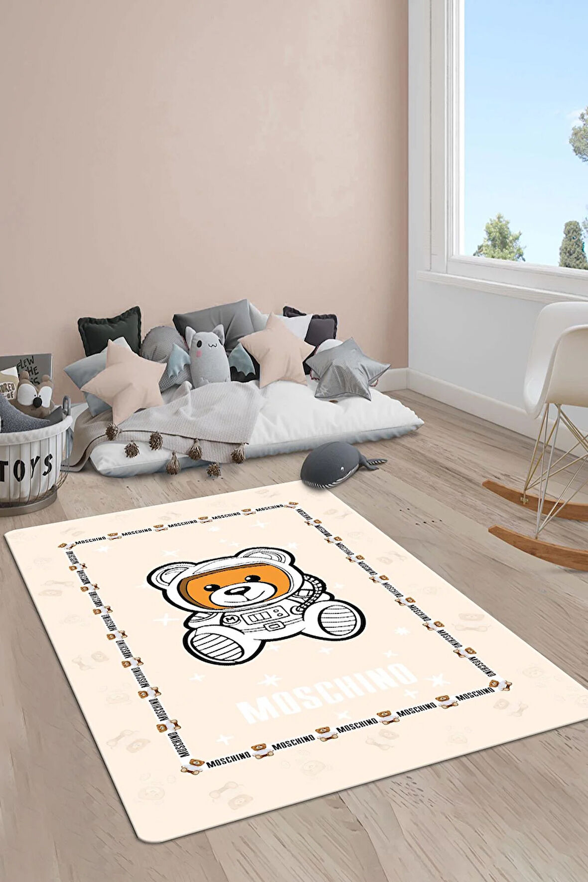 Kaymaz Taban Makinede Yıkanabilir Dijital Baskı Ayıcık Desenli Çocuk Odası Halısı Dot Taban Halı 02