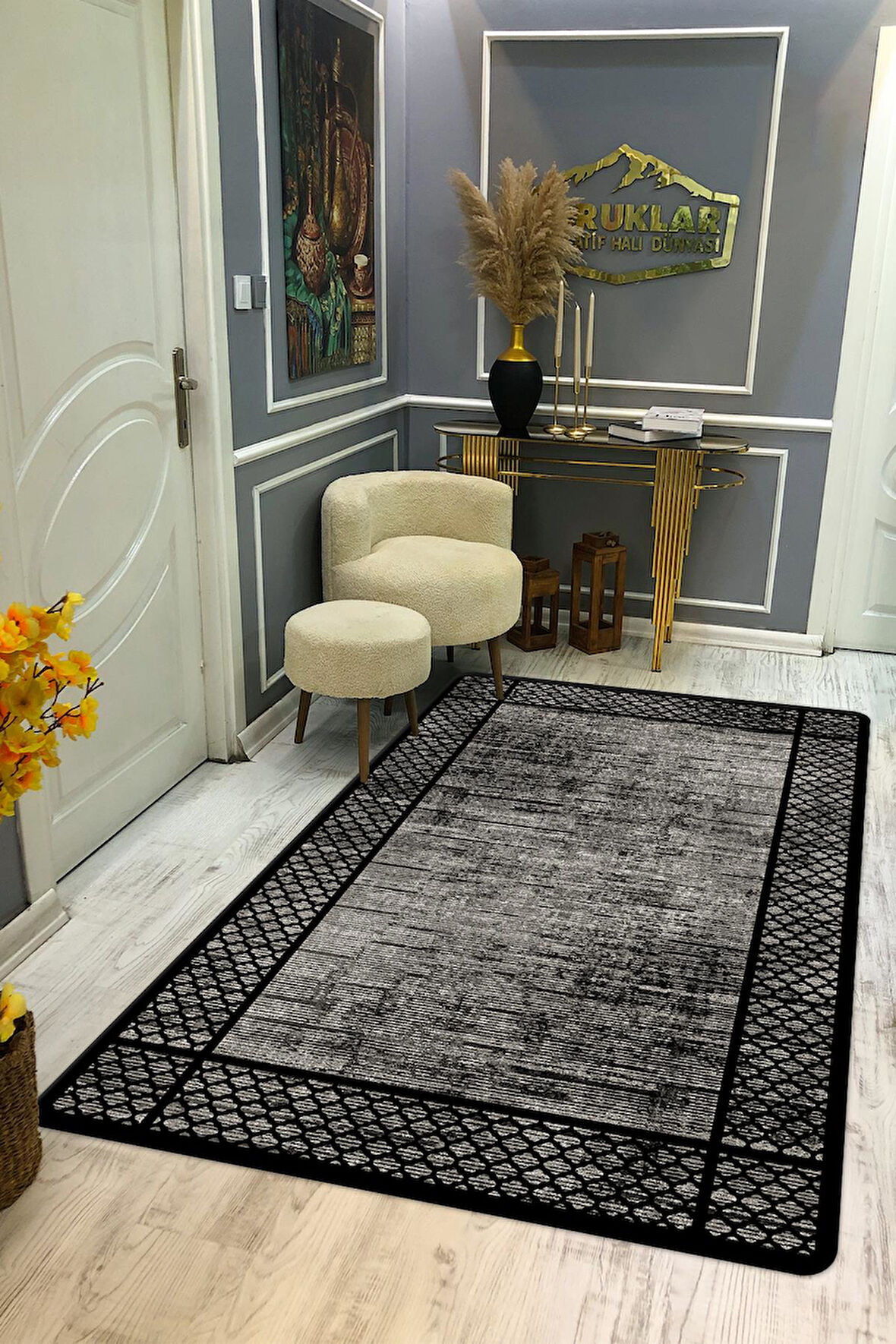 Kaymaz Taban Yıkanabilir Dijital Baskı Dekoratif Modern Desenli Dot Taban Halı Nova Serisi NV72