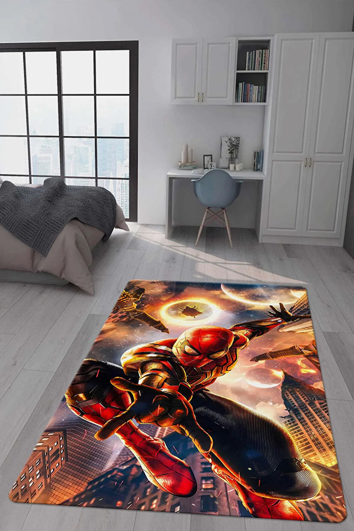 Kaymaz Taban Makinede Yıkanabilir Dijital Baskı Spiderman Desenli Genç Odası Halısı Dot Taban Halı Gnc04