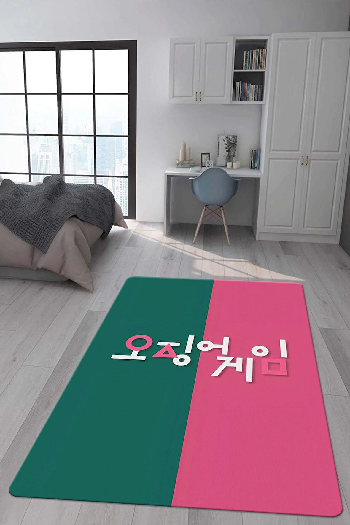 Kaymaz Taban Makinede Yıkanabilir Dijital Baskı Squid Game Desenli Genç Odası Halısı Dot Taban Halı Sg02
