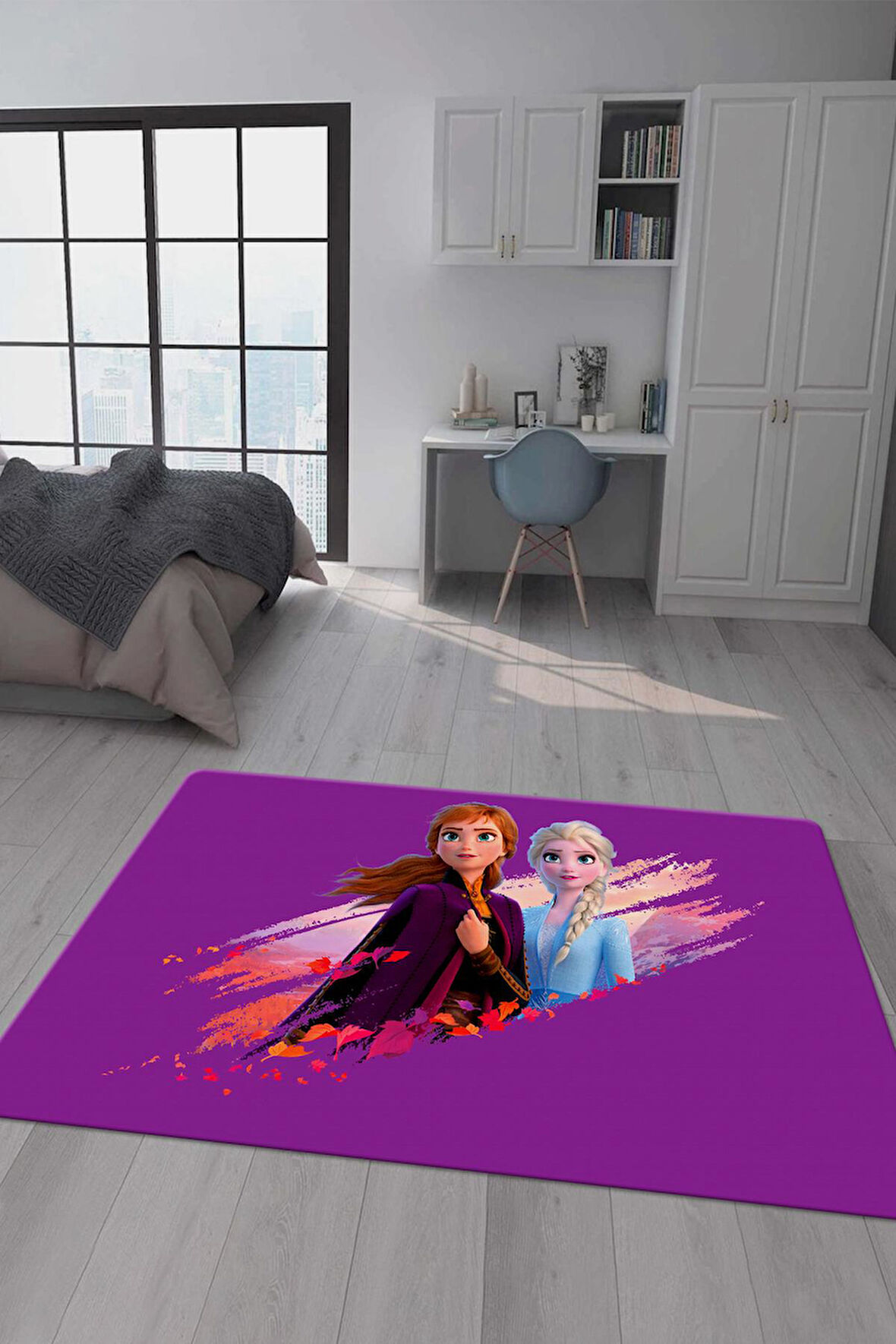 Kaymaz Taban Makinede Yıkanabilir Dijital Baskı Elsa Frozen Desenli Genç Odası Halısı Dot Taban Halı Gnc24