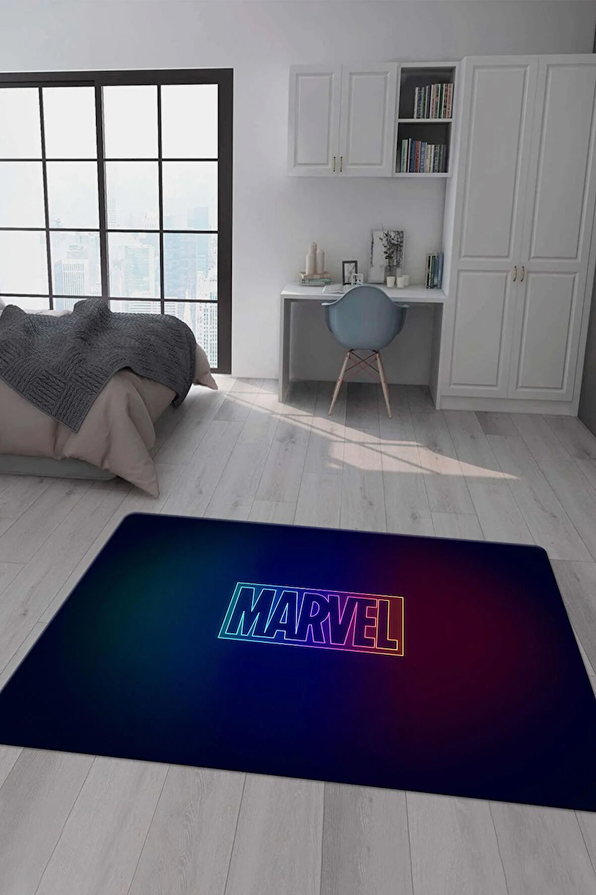 Kaymaz Taban Makinede Yıkanabilir Dijital Baskı Marvel Desenli Genç Odası Halısı Dot Taban Halı Gnc28