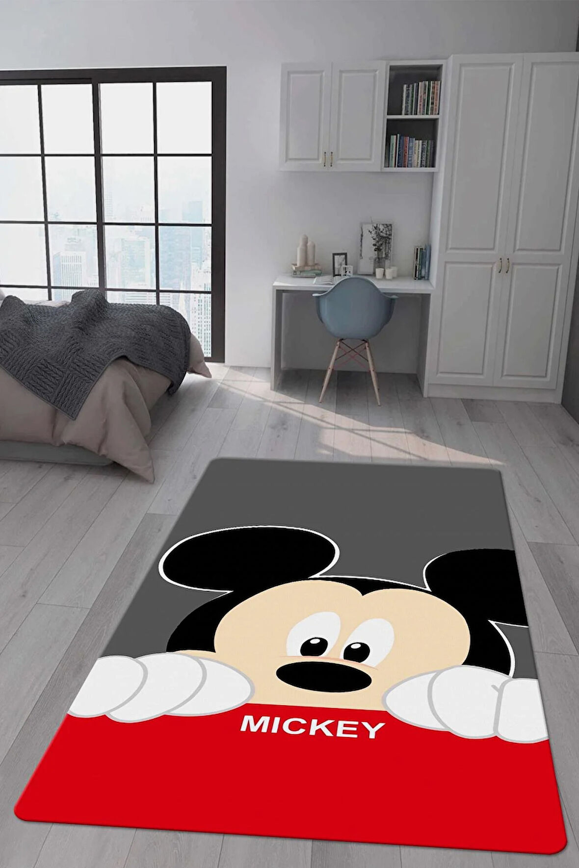 Kaymaz Taban Makinede Yıkanabilir Dijital Baskı Mickey Mouse Desenli Genç Odası Halısı Dot Taban Halı Gnc38