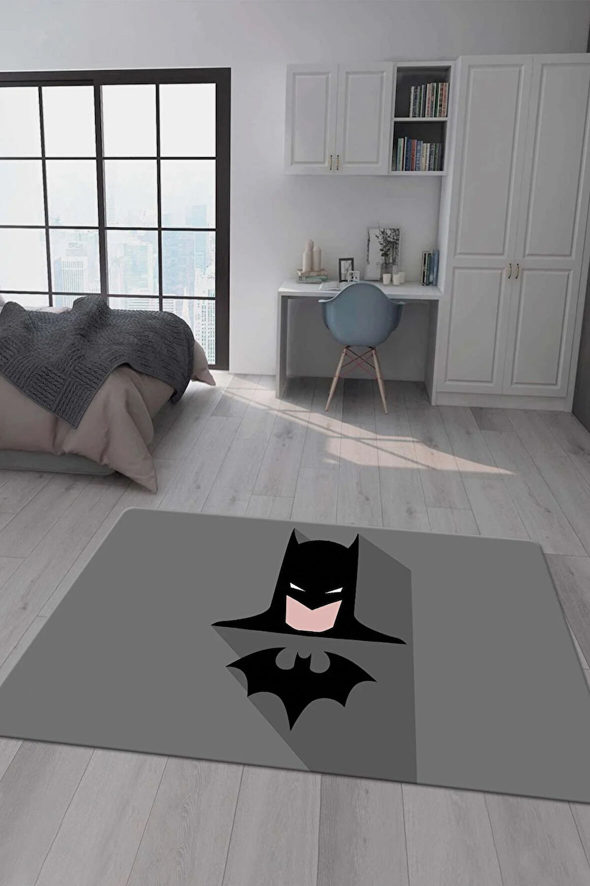 Kaymaz Taban Makinede Yıkanabilir Dijital Baskı Batman Desenli Genç Odası Halısı Dot Taban Halı Gnc39