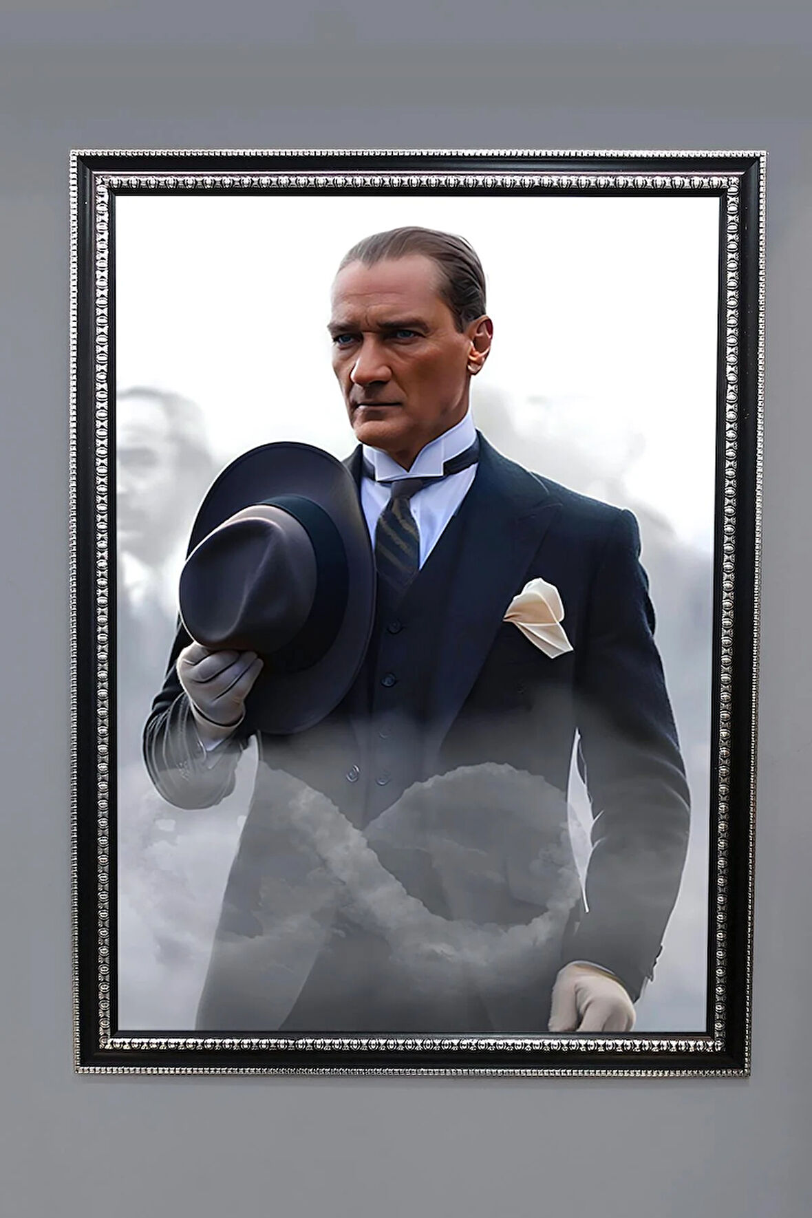 Dekoratif Modern Atatürk Desenli Çerçeveli Tablo Duvar Tablosu 50x70cm ATA07