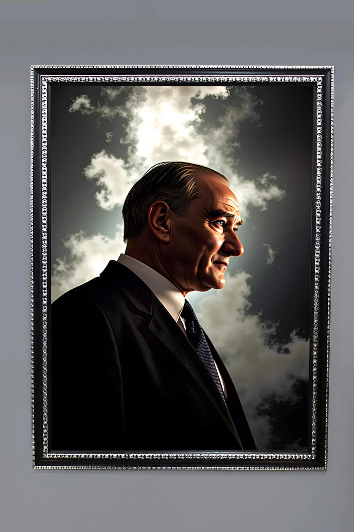 Dekoratif Modern Atatürk Desenli Çerçeveli Tablo Duvar Tablosu 50x70cm ATA11