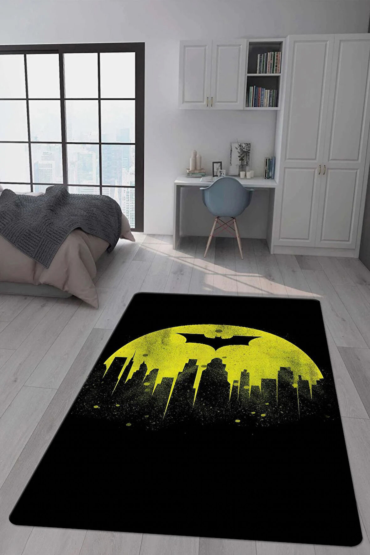 Kaymaz Taban Makinede Yıkanabilir Dijital Baskı Batman Desenli Genç Odası Halısı Dot Taban Halı Gnc43