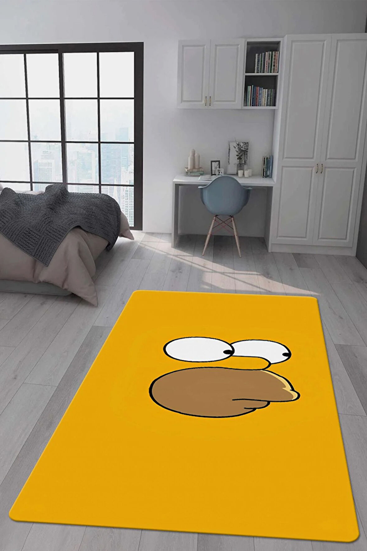 Kaymaz Taban Makinede Yıkanabilir Dijital Baskı Simpson Desenli Genç Odası Halısı Dot Taban Halı Gnc44