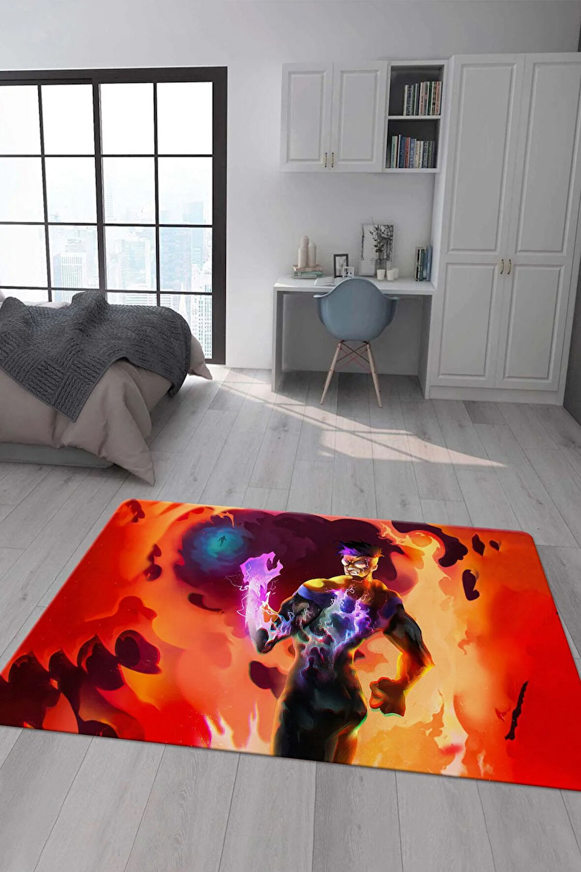 Kaymaz Taban Makinede Yıkanabilir Dijital Baskı Invincible Desenli Çocuk Odası Halısı Dot Taban Halı Ic03