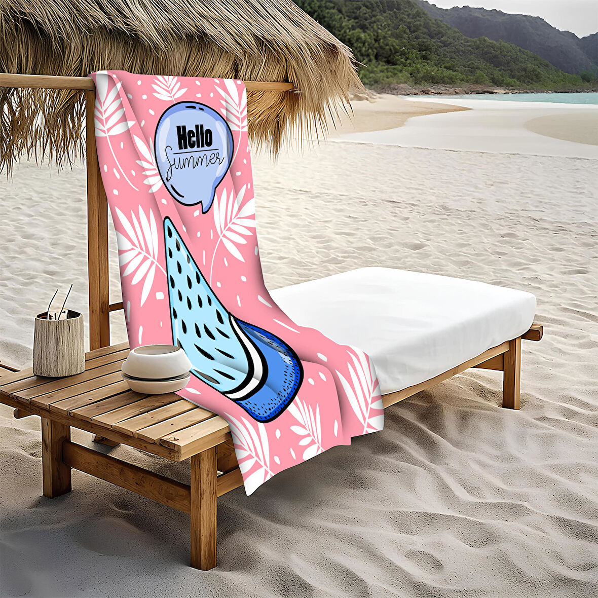 Renkli Hello Summer Desenli Plaj Deniz Havlusu Peştemal 80x160 CM SPC11