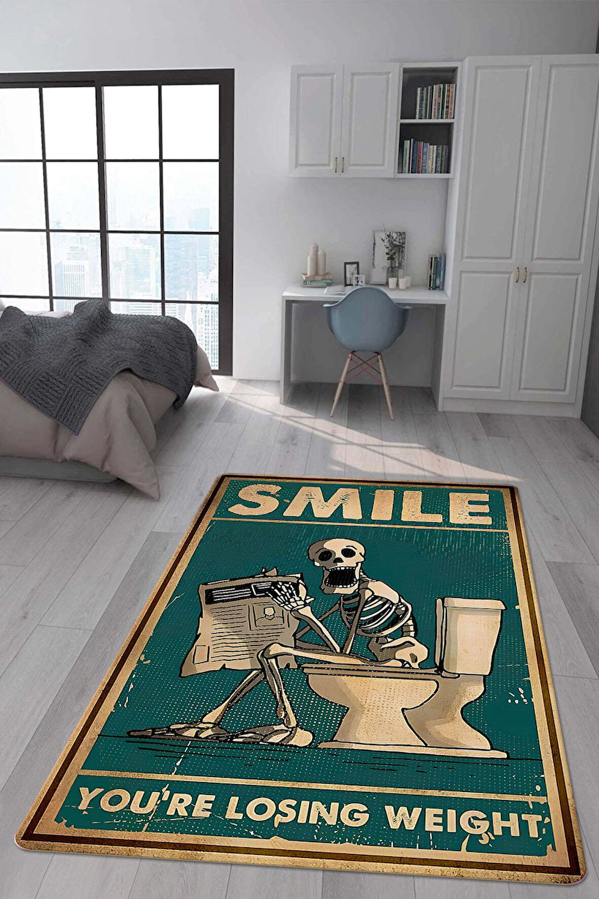 Kaymaz Taban Makinede Yıkanabilir Dijital Baskı Retro Desenli Çocuk Genç Odası Halısı Dot Taban Halı Rtr01