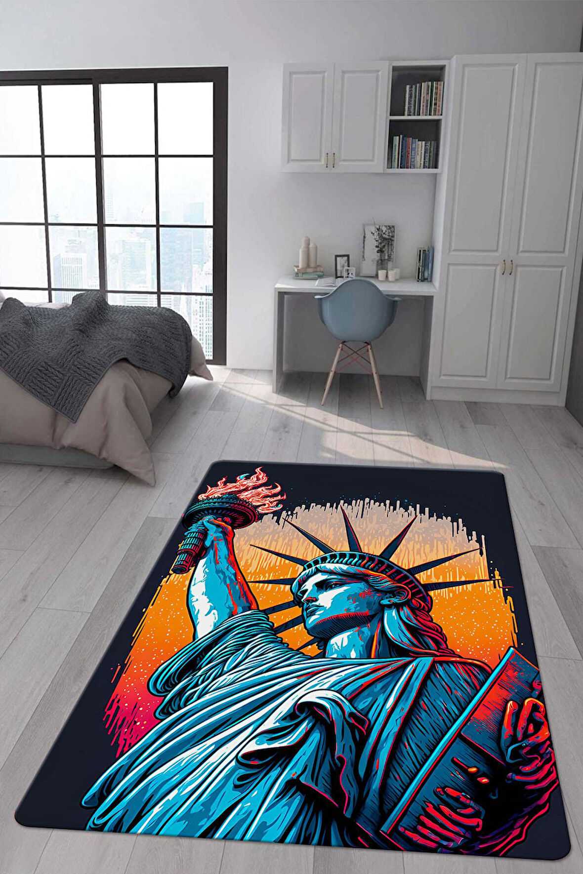 Kaymaz Taban Makinede Yıkanabilir Dijital Baskı Retro Desenli Çocuk Genç Odası Halısı Dot Taban Halı Rtr09
