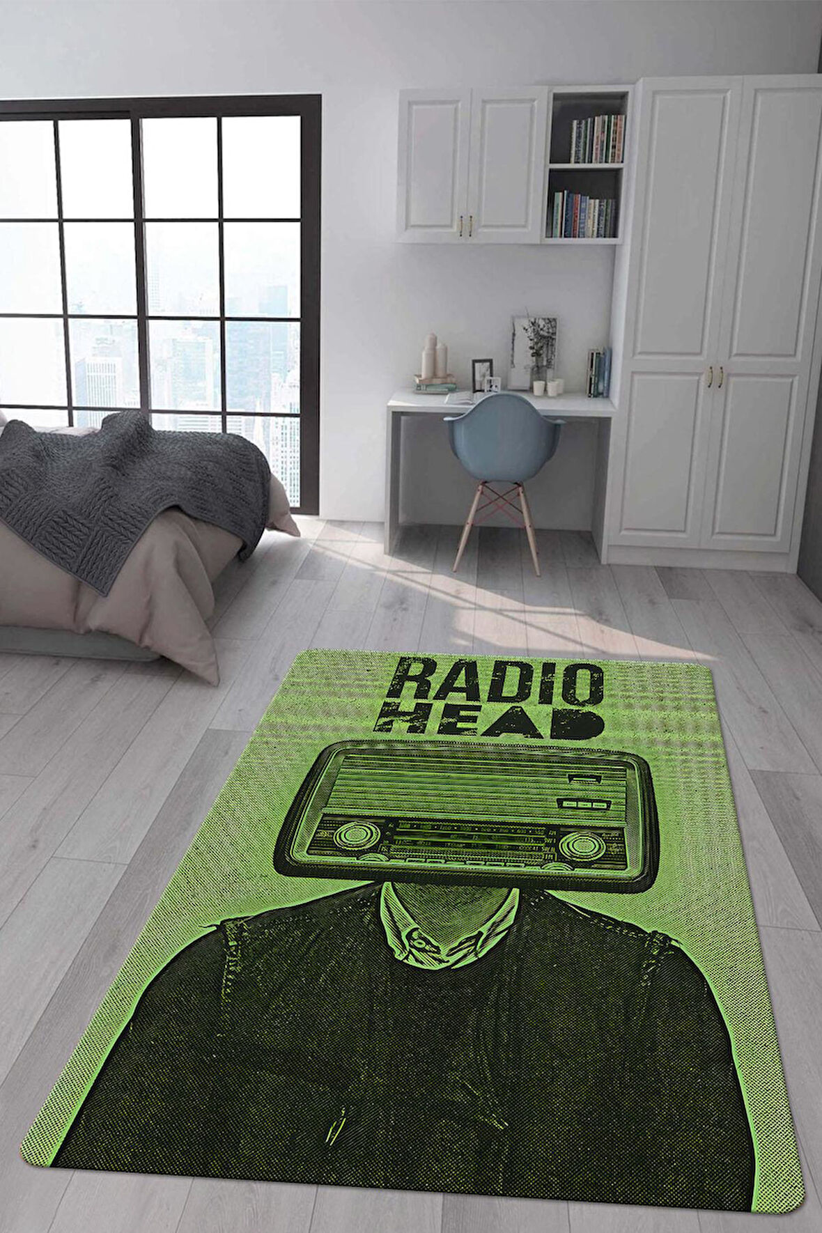 Kaymaz Taban Makinede Yıkanabilir Dijital Baskı Retro Desenli Çocuk Genç Odası Halısı Dot Taban Halı Rtr24