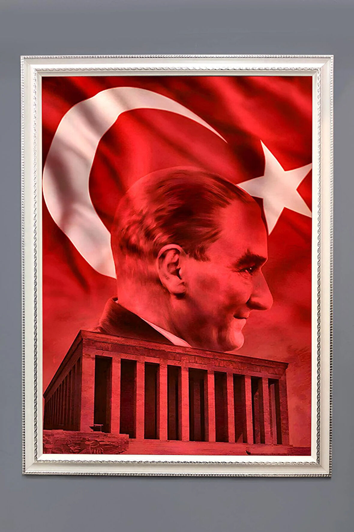 Atatürk ve Anıt Kabir Portresi  Desenli Çerçeveli Duvar Tablosu 50x70cm PTL12