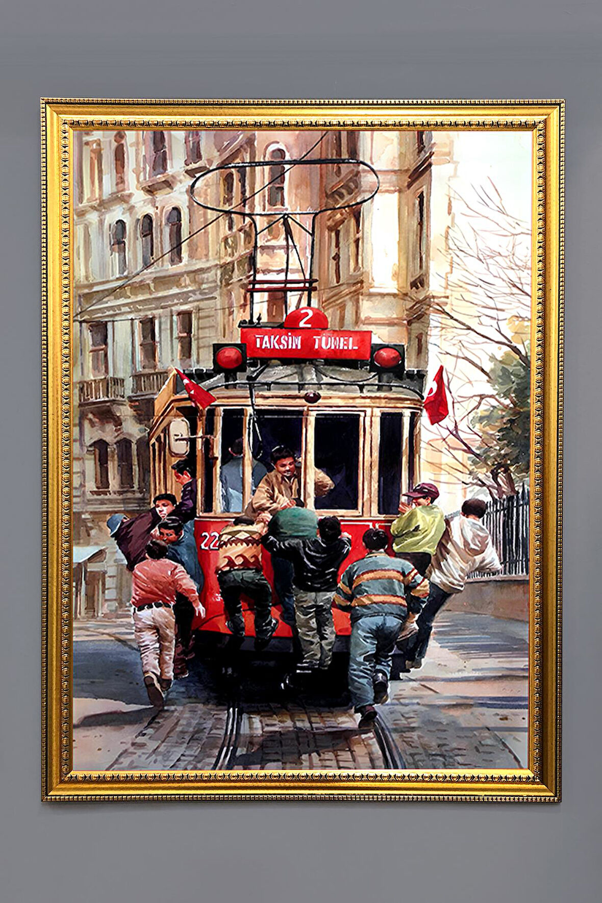 İstiklal Caddesi Tramvay Desenli Çerçeveli Duvar Tablosu 50x70cm İstanbul07