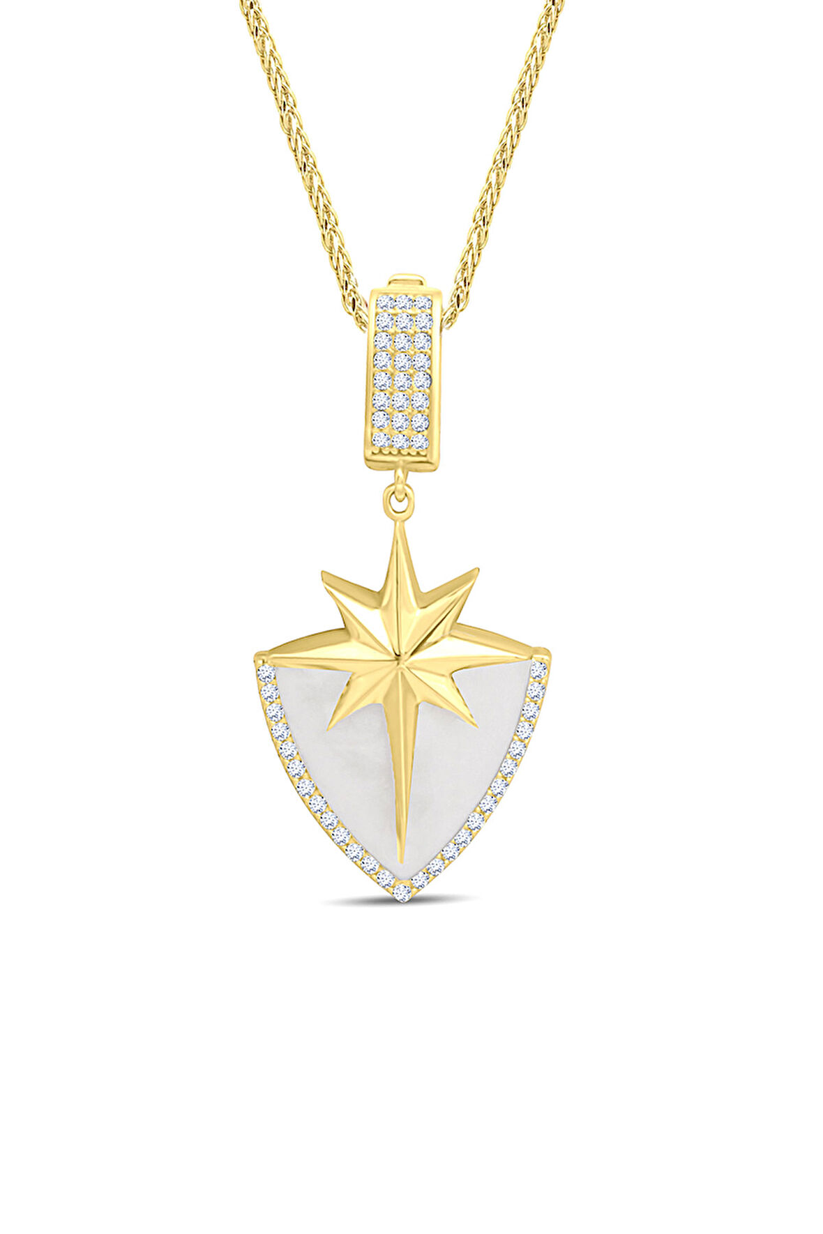 Şövalye Altın Beyaz Mineli Unisex Kolye