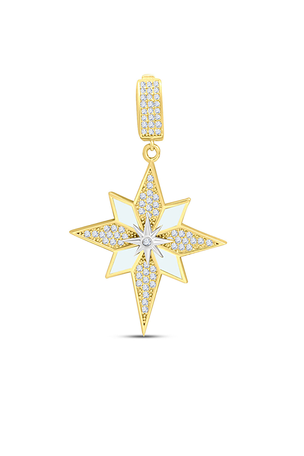 Altın Beyaz Mineli Kuzey Yıldızı Charm Kolye Ucu