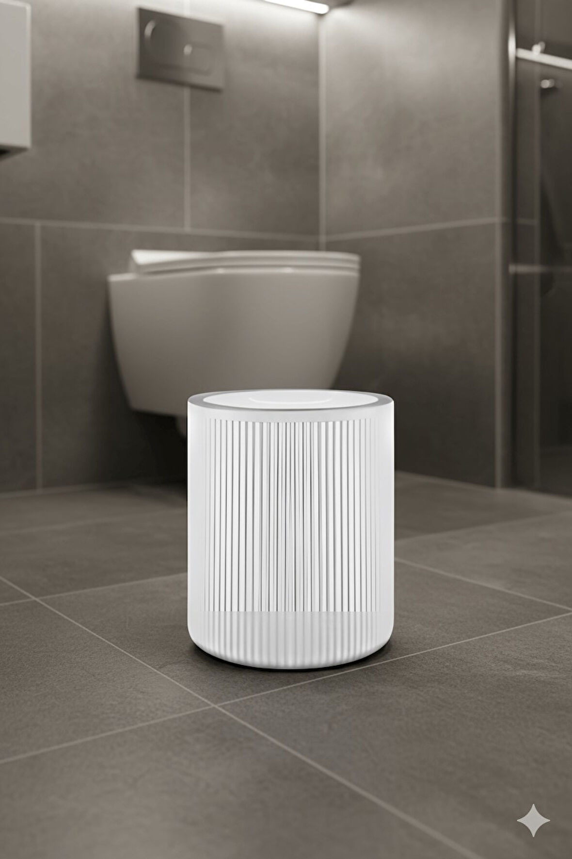 Lines Serisi Beyaz Akrilik Çöp Kovası – Silindir, 5 Litre, 25cm, Kolay Temizlenir - 3376