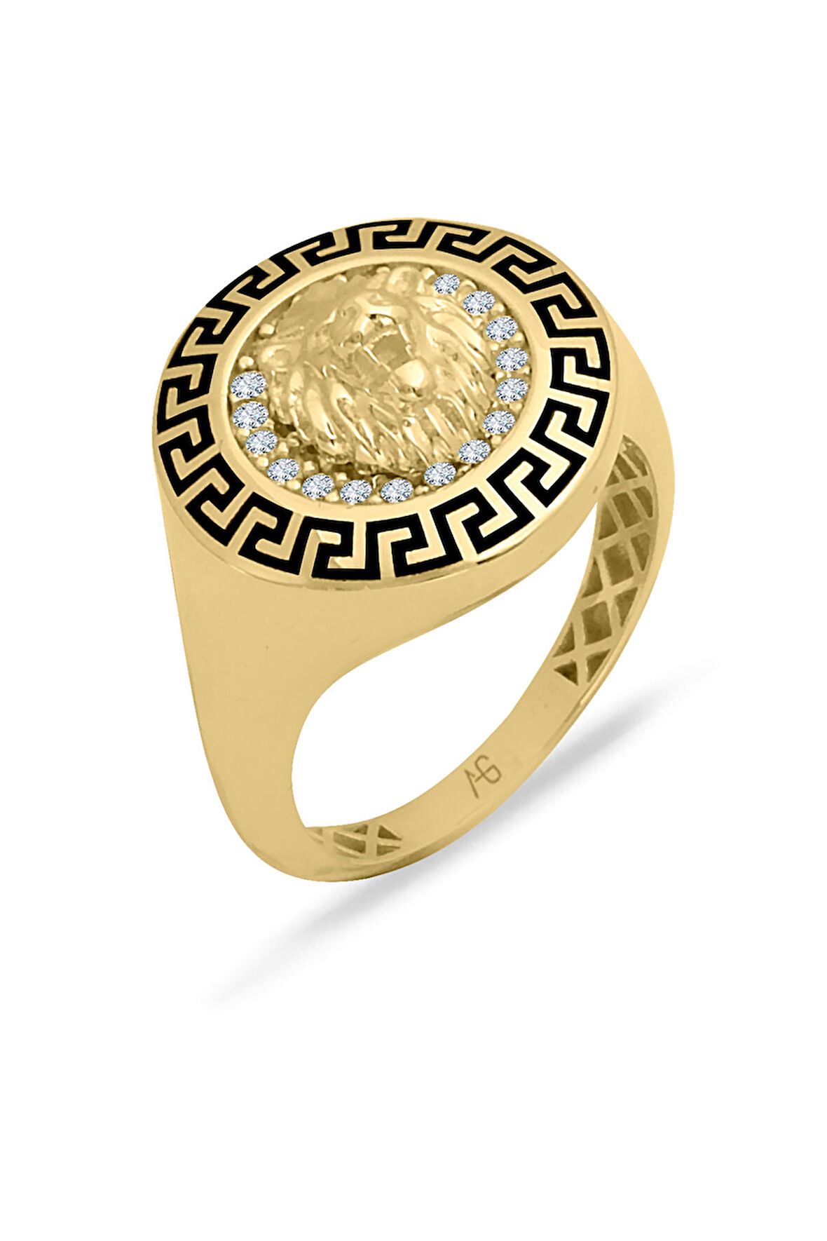Grek Model Yuvarlak Altın Aslan Yüzük