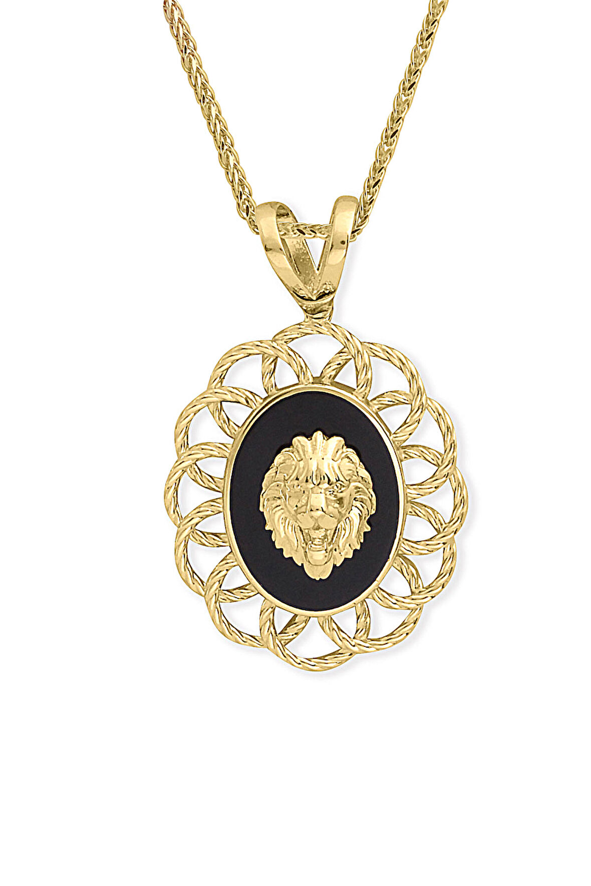 Oval Model Altın Madalyon Aslan Kolye