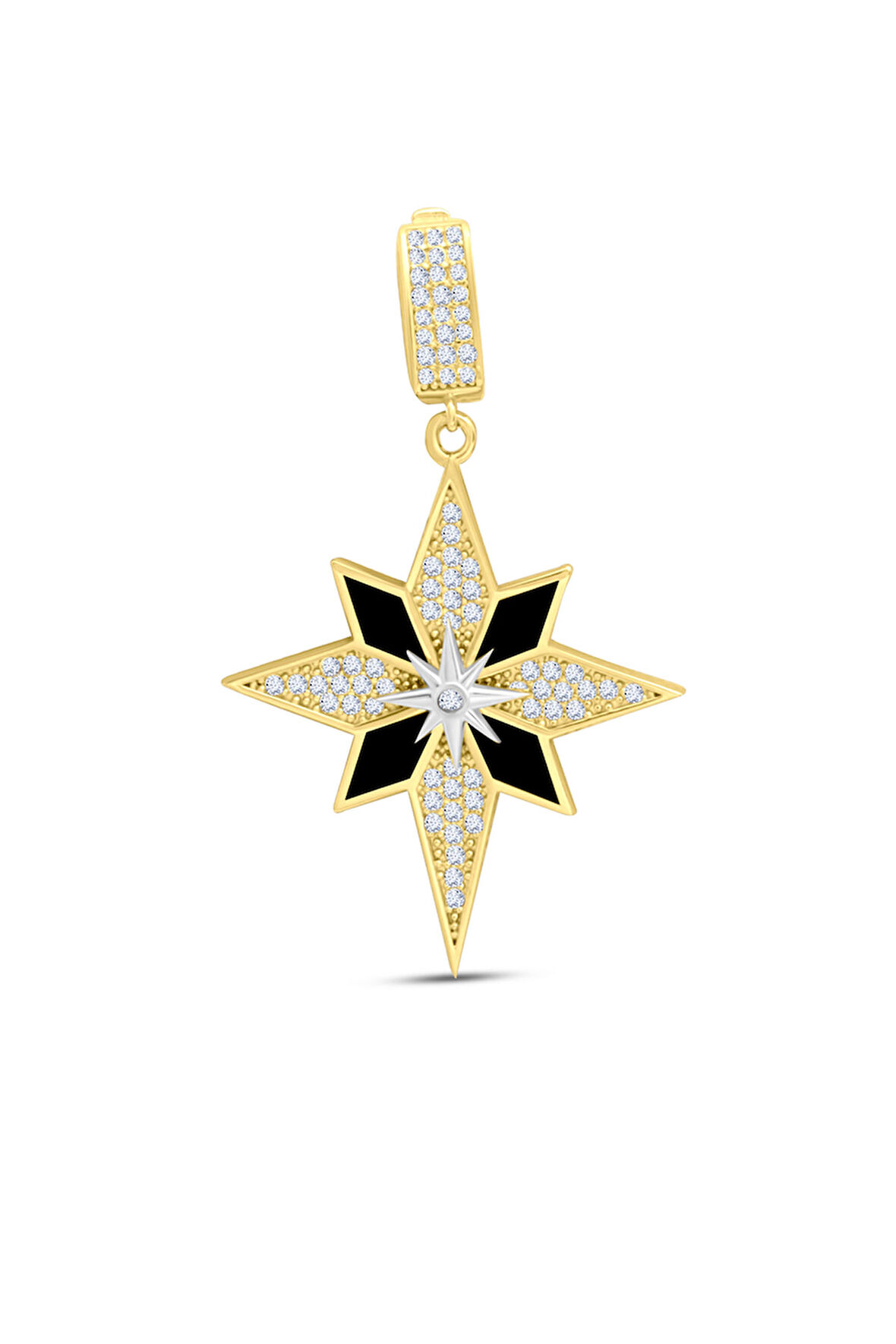 Altın Siyah Mineli Kuzey Yıldızı Charm Kolye