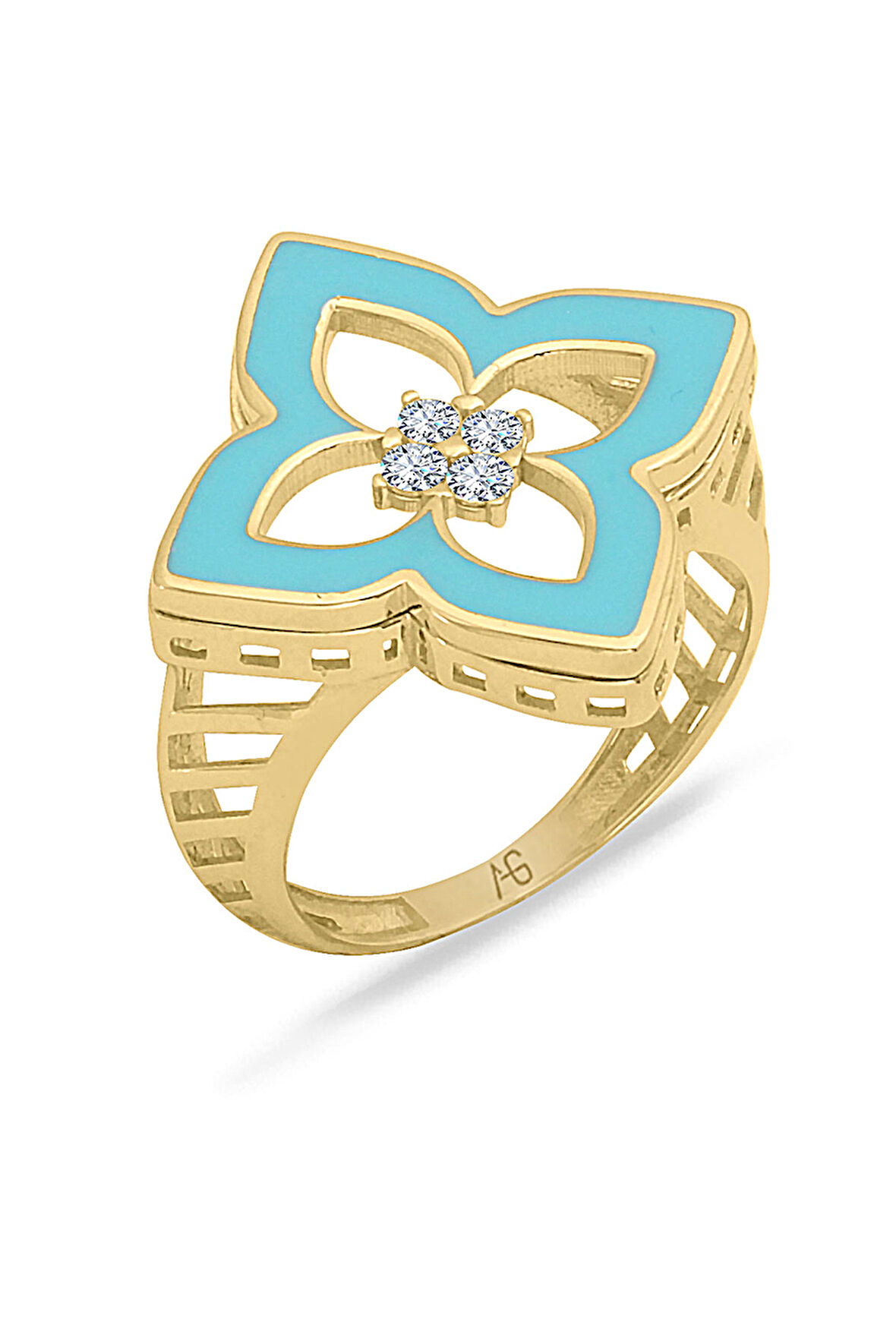 Altın Mavi Mineli Yonca Yüzük