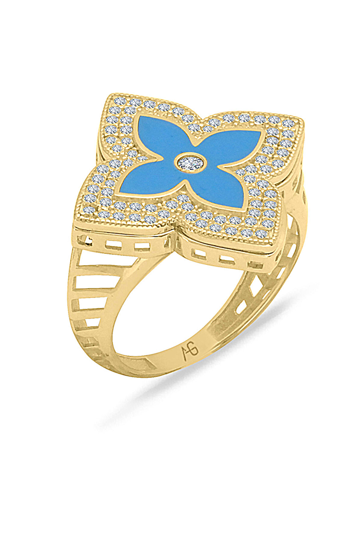 Altın Taşlı Mineli Yonca Coin Yüzük