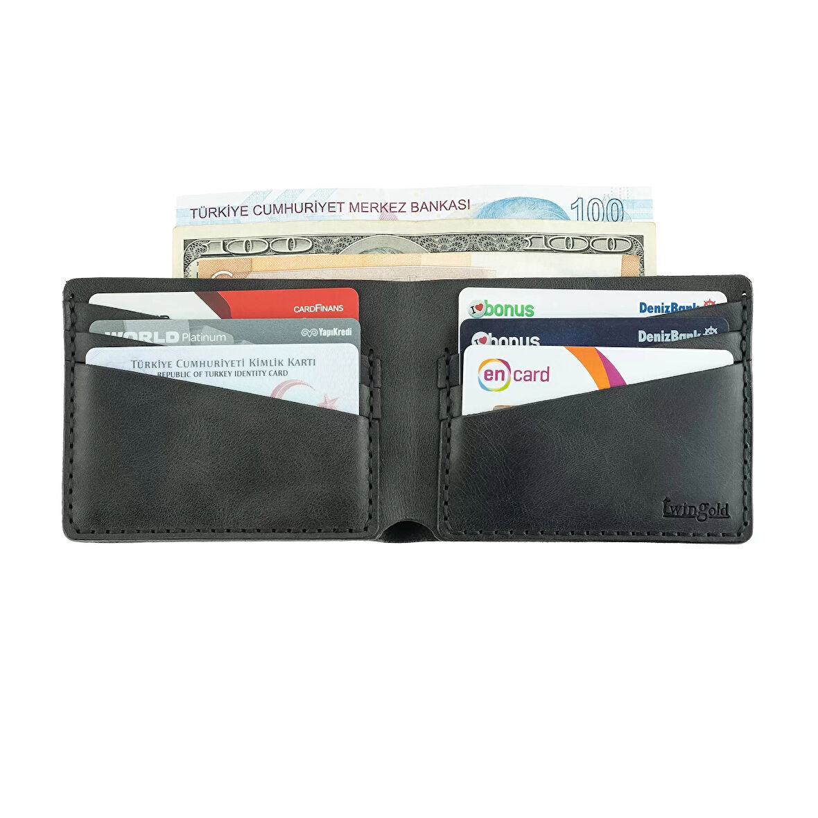 İsme Özel Yatay Klasik Cüzdan -  %100 Rainbow Deri - Antrasit