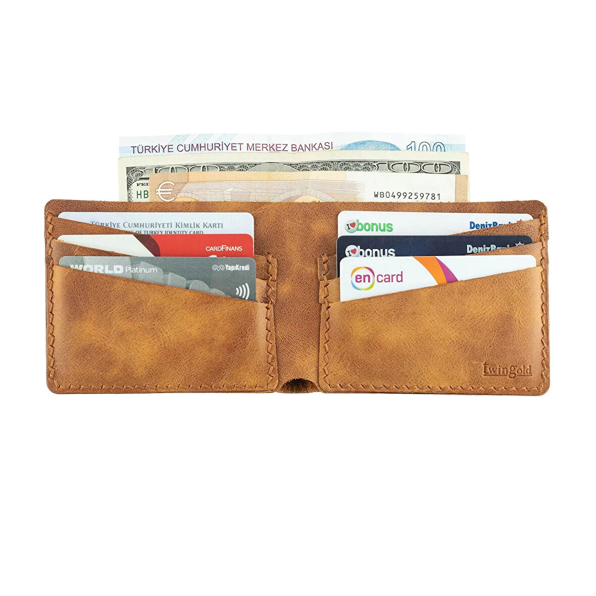 İsme Özel Yatay Klasik Cüzdan -  %100 Rainbow Deri - Camel