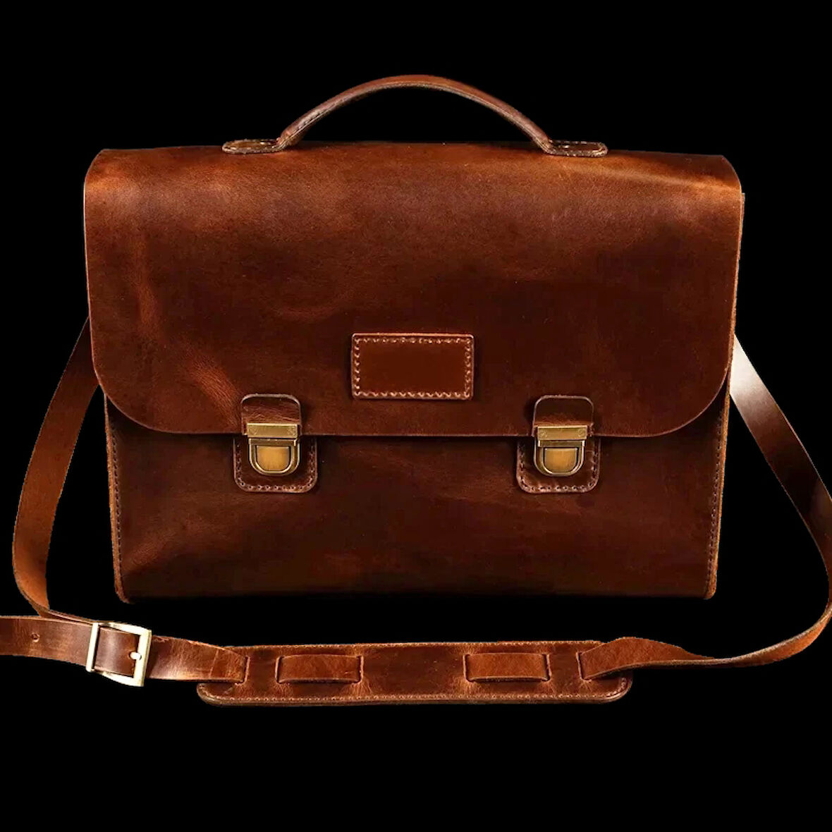 İsme Özel Evrak Çantası - Messenger Bag - %100 Deri - Koyu Kahverengi