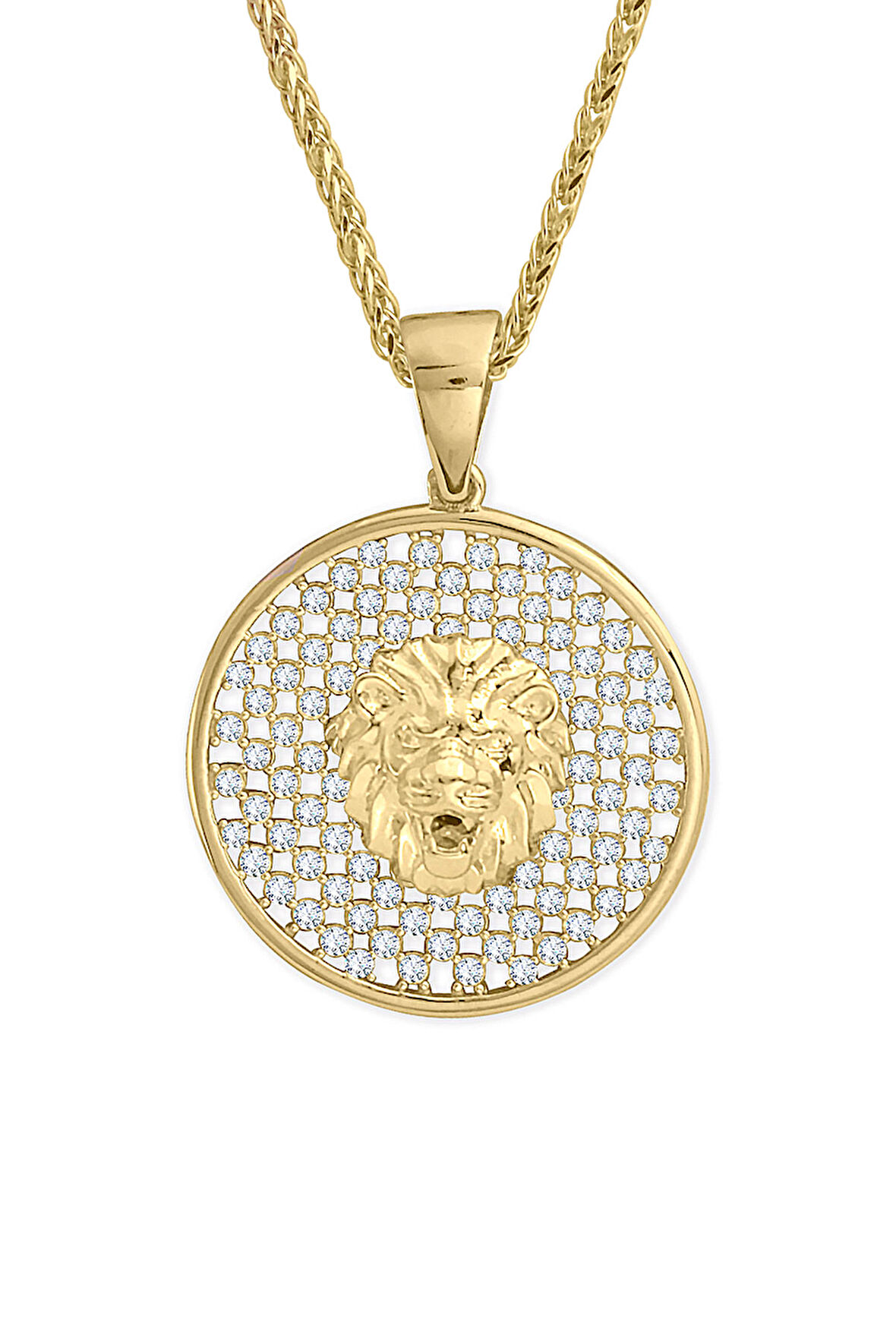 Altın Petek Model Taşlı Aslan Kolye