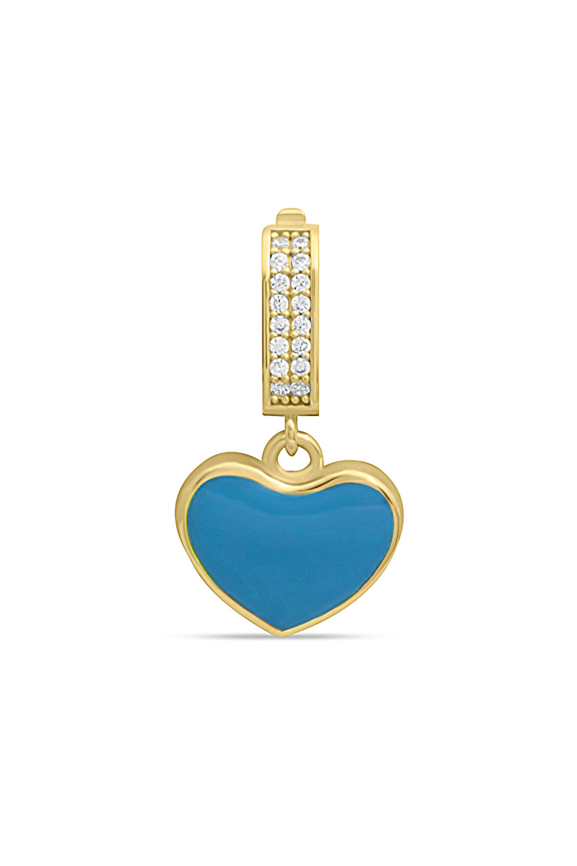 Kalp Model Lacivert Mineli Altın Kolye Ucu