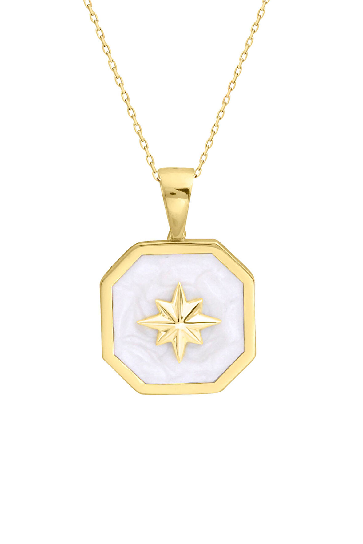 Beyaz Mineli Altın Koşeli Kuzey Yıldızı Kolye