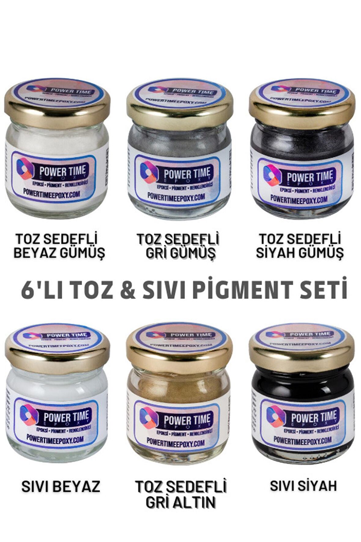 6'lı Epoksi Pigment Boya Seti Dark/ Epoksi Için/ 4 Adet Toz Sedefli - 2 Adet Sıvı Opak-transparan 100 GRAM