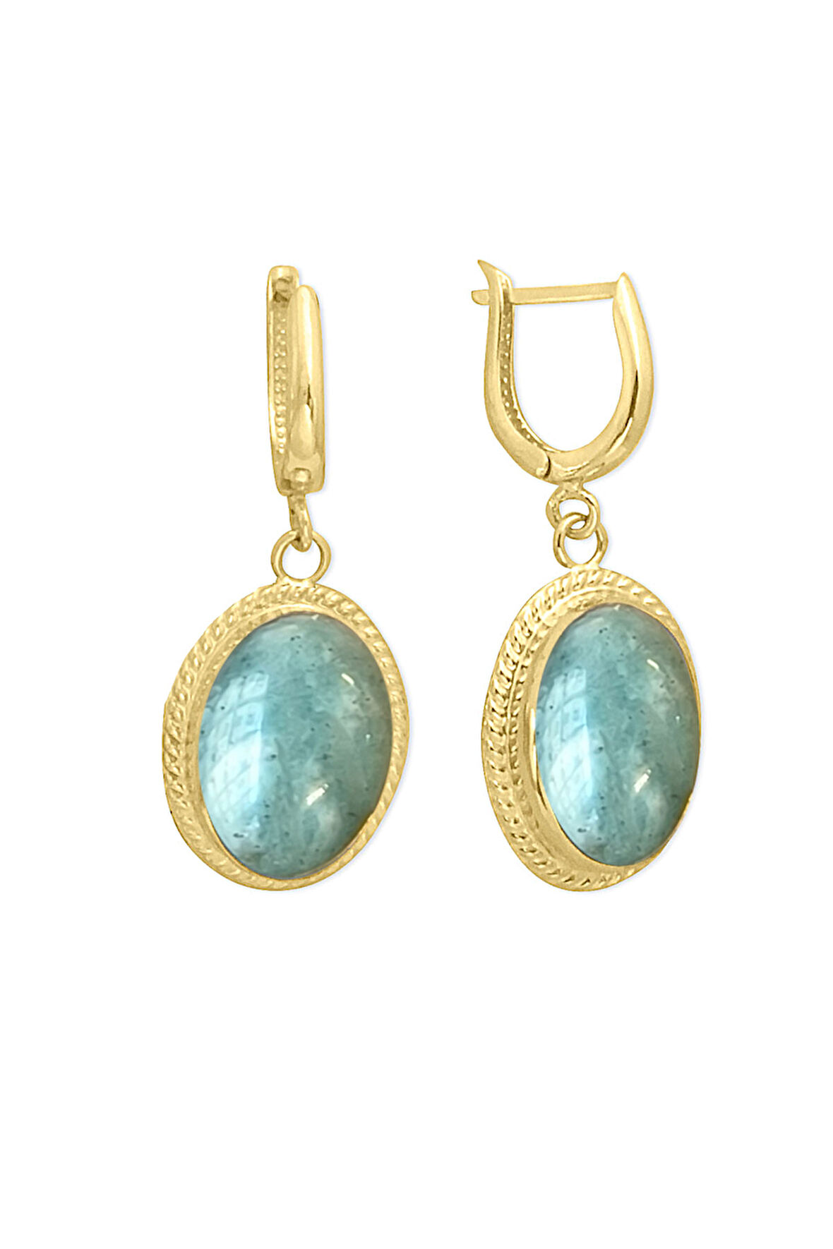 Altın Naturel Taşlı Oval Küpe